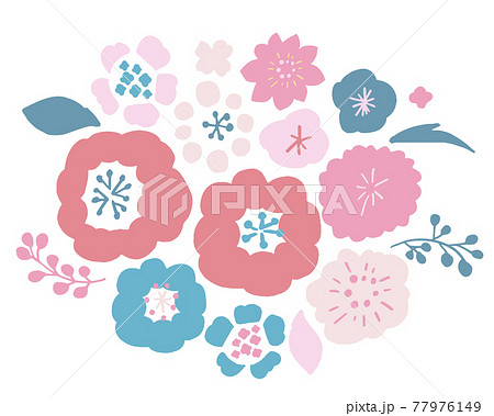 手描きの北欧風草木花イラストのイラスト素材