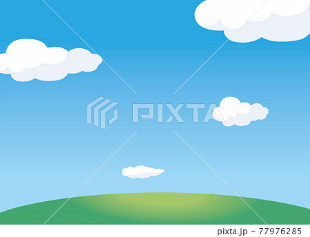 夏のイメージのイラスト背景素材 丘 小山と青空と白い雲のイラスト素材