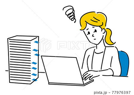 たくさんの資料に悩む働く女性のイラスト素材のイラスト素材