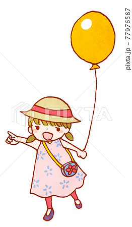 風船を持ってはしゃぐ女の子のイラスト1のイラスト素材