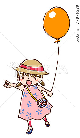 風船を持ってはしゃぐ女の子のイラスト2のイラスト素材 風船を持ってはしゃぐ女の子のイラスト2のイラスト素材