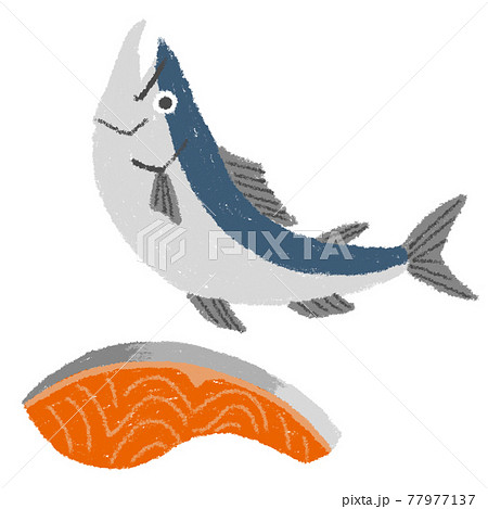 鮭 シャケ 鮭の切り身 水彩 手書き 素材 イラスト のイラスト素材