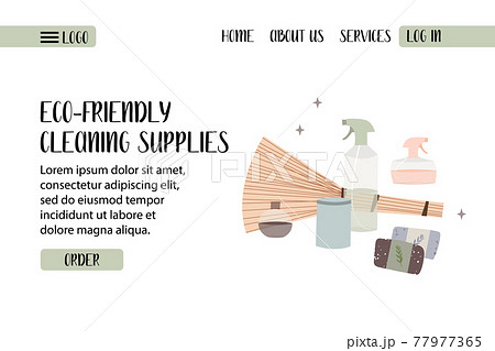 Natural household cleaners: soda, vinegar, lemon, mustard powder, salt, laundry soap. Eco friendly detergents, chemical free. Zero waste lifestyle. Green home concept. Vector flat cartoon illustration 77977365