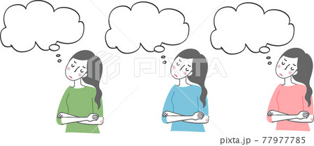 腕を組んで考えている女性。 腕を組んで考えている女性。 77977785