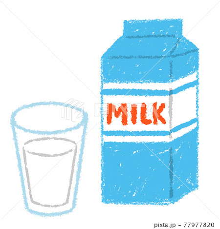 牛乳 ミルク 牛乳パック グラス イラスト 手描き 素材のイラスト素材