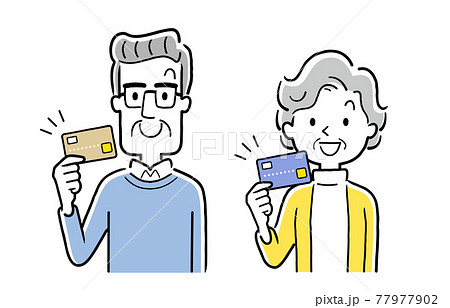 ベクターイラスト素材:クレジットカードを持つシニア世代の男性と女性、夫婦 ベクターイラスト素材:クレジットカードを持つシニア世代の男性と女性、夫婦 77977902