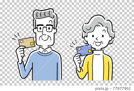 ベクターイラスト素材:クレジットカードを持つシニア世代の男性と女性、夫婦 ベクターイラスト素材:クレジットカードを持つシニア世代の男性と女性、夫婦 77977902