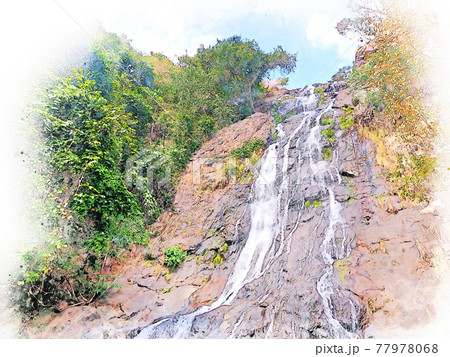 Abstract colorful mountain and field landscape on watercolor illustration painting background. Abstract colorful mountain and field landscape on watercolor illustration painting background. 77978068