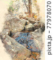 Abstract colorful mountain and field landscape on watercolor illustration painting background. 77978070