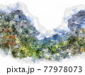 Abstract colorful mountain and field landscape on watercolor illustration painting background. 77978073