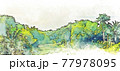 Abstract colorful mountain and field landscape on watercolor illustration painting background.	 77978095
