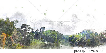 Abstract colorful mountain and field landscape on watercolor illustration painting background.	 77978097