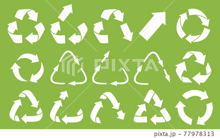 Vector recycling, upcycling and downcycling signs, isolated on white background. Green reuse symbols for ecological design. Zero waste lifestyle. 77978313