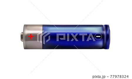 Blue realistic battery icon isolated on white background. Alkaline type AA. Vector illustration. 77978324
