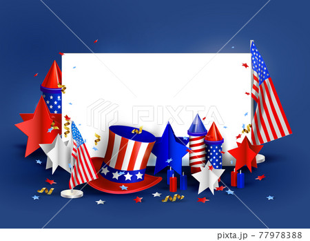 Happy Independence Day of the USA. 4th of July poster with holiday symbols. Vector template for sale banner, flyer or party invitation design. Place for text. 77978388