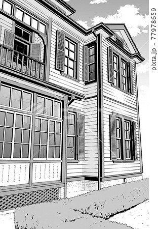 漫画風ペン画イラスト 西洋風建物のイラスト素材