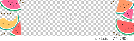夏らしいかわいいスイカのイラストの集中線バナー 77979061
