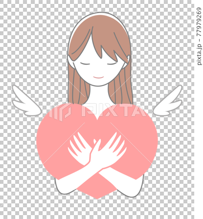 一個年輕女子抱著一顆心的插圖 77979269