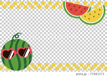 スイカのフレーム 長方形 市松模様 サングラスのイラスト素材