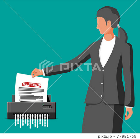 Woman Office Worker Shredding Documents. 77981759