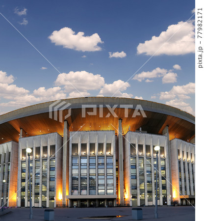 Olympic Stadium building (at night) in Moscow, Russia. Olympic is one of the largest indoor sports and concert complex in Russia and Europe 77982171