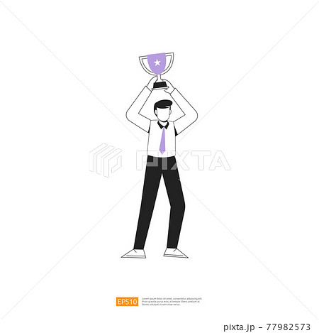 businessman or young man worker character celebrate success pose with cup trophy on hand gesture in flat style isolated vector illustration 77982573