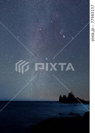 南伊豆の夜空に南中するオリオン座 77983157