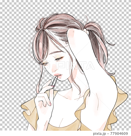 髪を結ぶ女性 77984609
