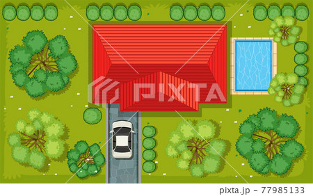 Top view of a house with garden area 77985133