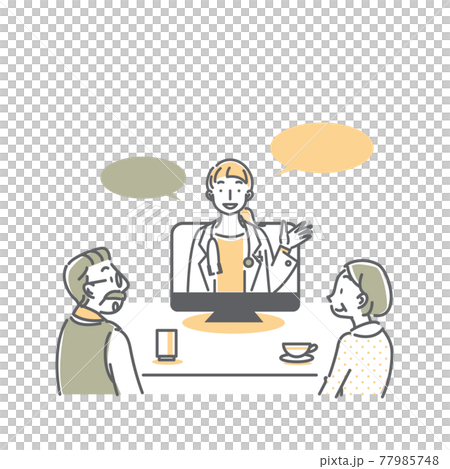 Senior couple consulting a doctor online 77985748