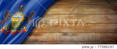 Pennsylvania flag on old wood wall banner, USA 77986287