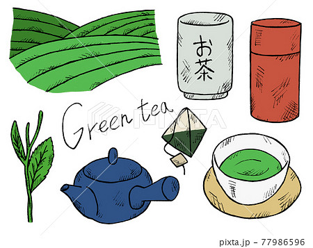 お茶や緑茶の手書きイラストイメージのイラスト素材