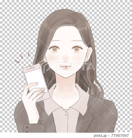 スマホを持っているスーツを着た女性 77987097