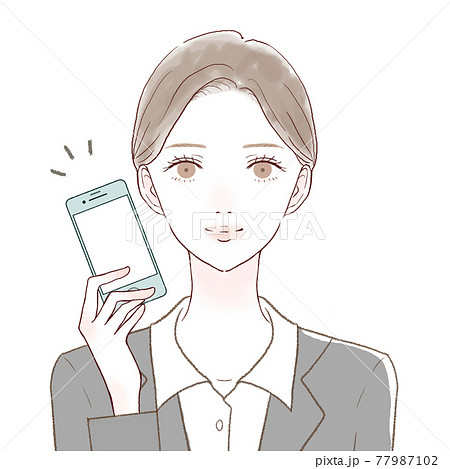 スマホを持っているスーツを着た女性のイラスト素材