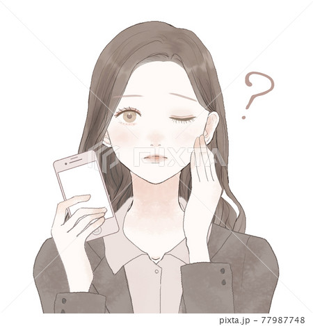 スマホを持つ 疑問を持っているスーツを着た女性のイラスト素材