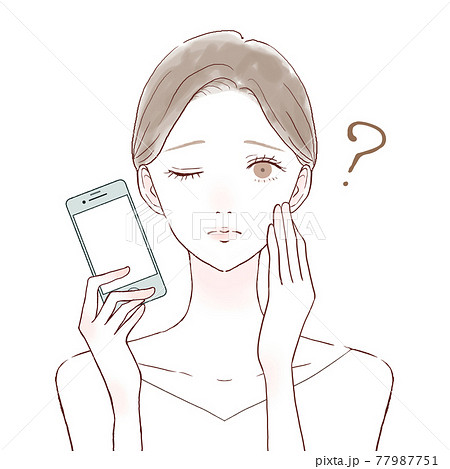 スマホを持つ 疑問を持っている女性のイラスト素材