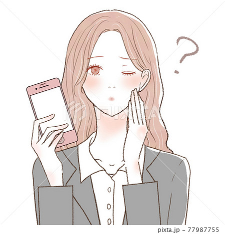 スマホを持つ、疑問を持っているスーツを着た女性 77987755