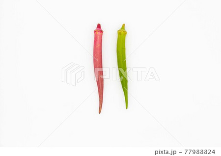 白背景と赤オクラと緑オクラ 白背景と赤オクラと緑オクラ 77988824