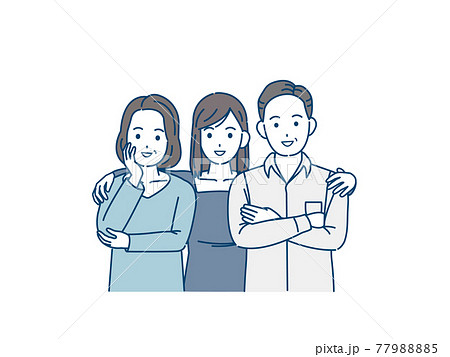 中高年の夫婦と娘 3人家族 ミドル 仲良し イラスト素材のイラスト素材 7795