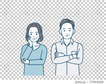 Middle-aged couple, men and women, middle-aged upper body, illustration material Middle-aged couple, men and women, middle-aged upper body, illustration material 77988886