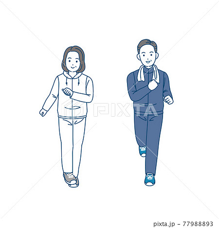 ウォーキング、ジョギングする中高年の夫婦 運動 走る ダイエット 男女 ミドル イラスト素材 ウォーキング、ジョギングする中高年の夫婦 運動 走る ダイエット 男女 ミドル イラスト素材 77988893
