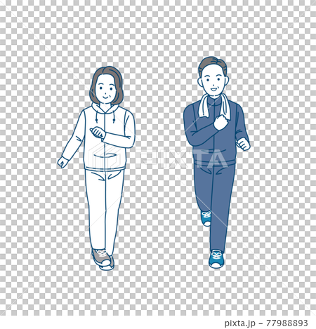 ウォーキング、ジョギングする中高年の夫婦 運動 走る ダイエット 男女 ミドル イラスト素材 ウォーキング、ジョギングする中高年の夫婦 運動 走る ダイエット 男女 ミドル イラスト素材 77988893