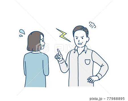 怒る中高年の男性　怒鳴る　夫婦　男女　ミドル　イラスト素材	 77988895