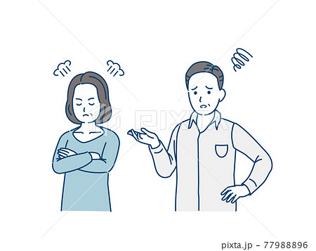 怒る中高年の女性　不機嫌　夫婦　男女　ミドル　イラスト素材 77988896
