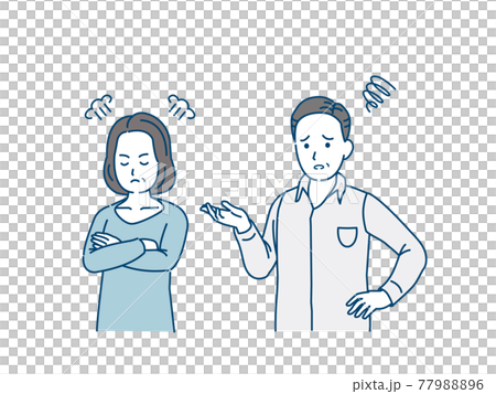怒る中高年の女性　不機嫌　夫婦　男女　ミドル　イラスト素材 77988896