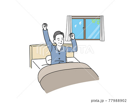起床 目覚める中高年の男性 快眠 起きる 早起き ミドル イラスト素材のイラスト素材