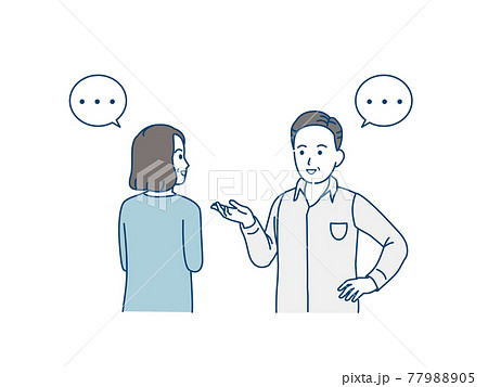 会話する中高年の夫婦　話す　コミュニケーション　男女　ミドル　イラスト素材 77988905
