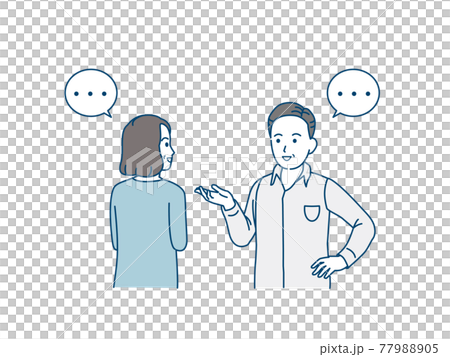 会話する中高年の夫婦　話す　コミュニケーション　男女　ミドル　イラスト素材 77988905