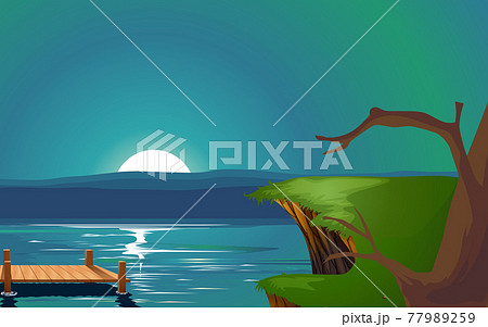 landscape of lagoon with mountain in the night 77989259