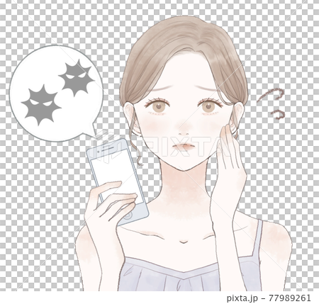 ウイルスに感染したスマホを持つ女性 77989261